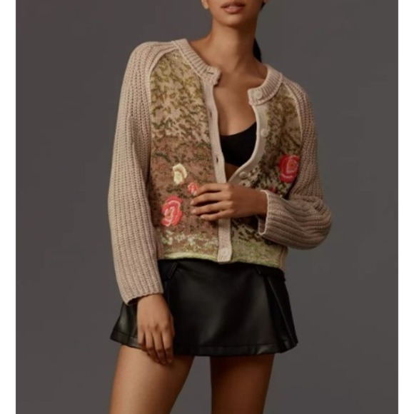 Anthropologie Sweaters - Anthropologie Cardigan Sweater Women's Medium Floral Camo Knit Button Front Flaw
